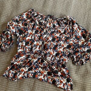 Forever Twenty One Abstract Floral Blouse with Tie Waist Size M
